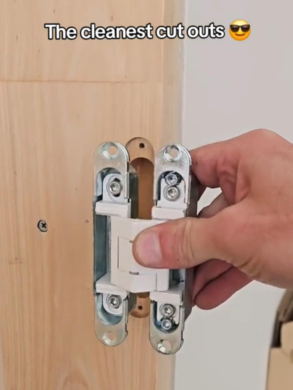 The hinge jig makes the cleanest router cut-outs, dust-free.