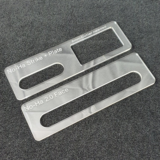 No-Ha Invisible Handle Templates. For the faceplate, striker and push plates. From the Lockcarpentry shop in Sydney.