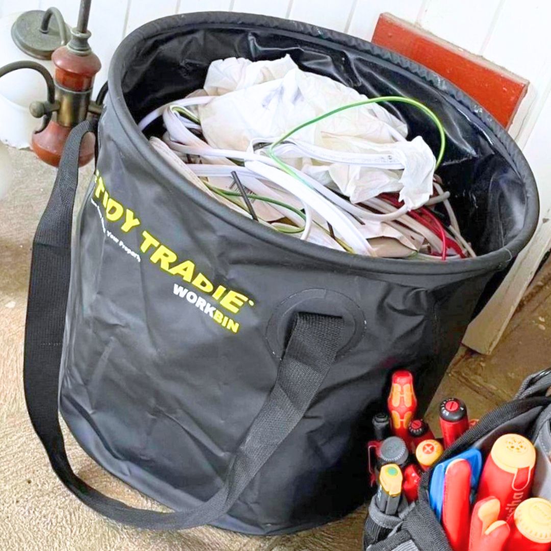The Tidy Tradie Work Bin - Large colapsible bucket for electricians