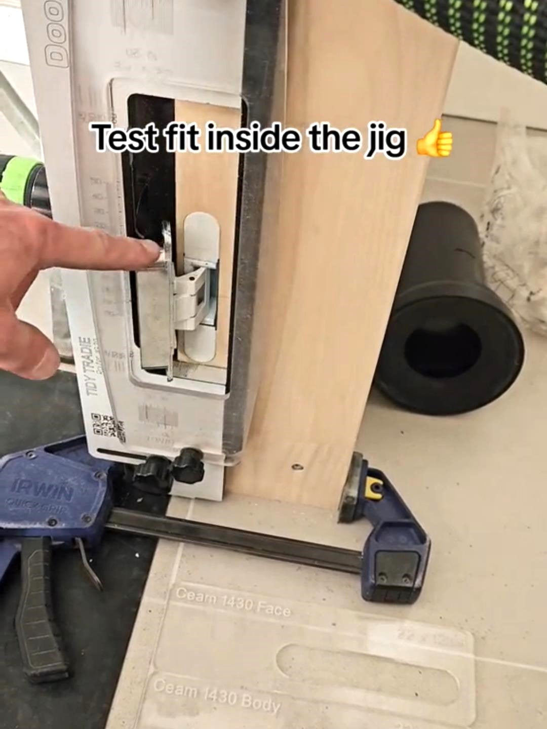 This hinge jig allows you to test fit the hinge without having to remove from the door or frame.