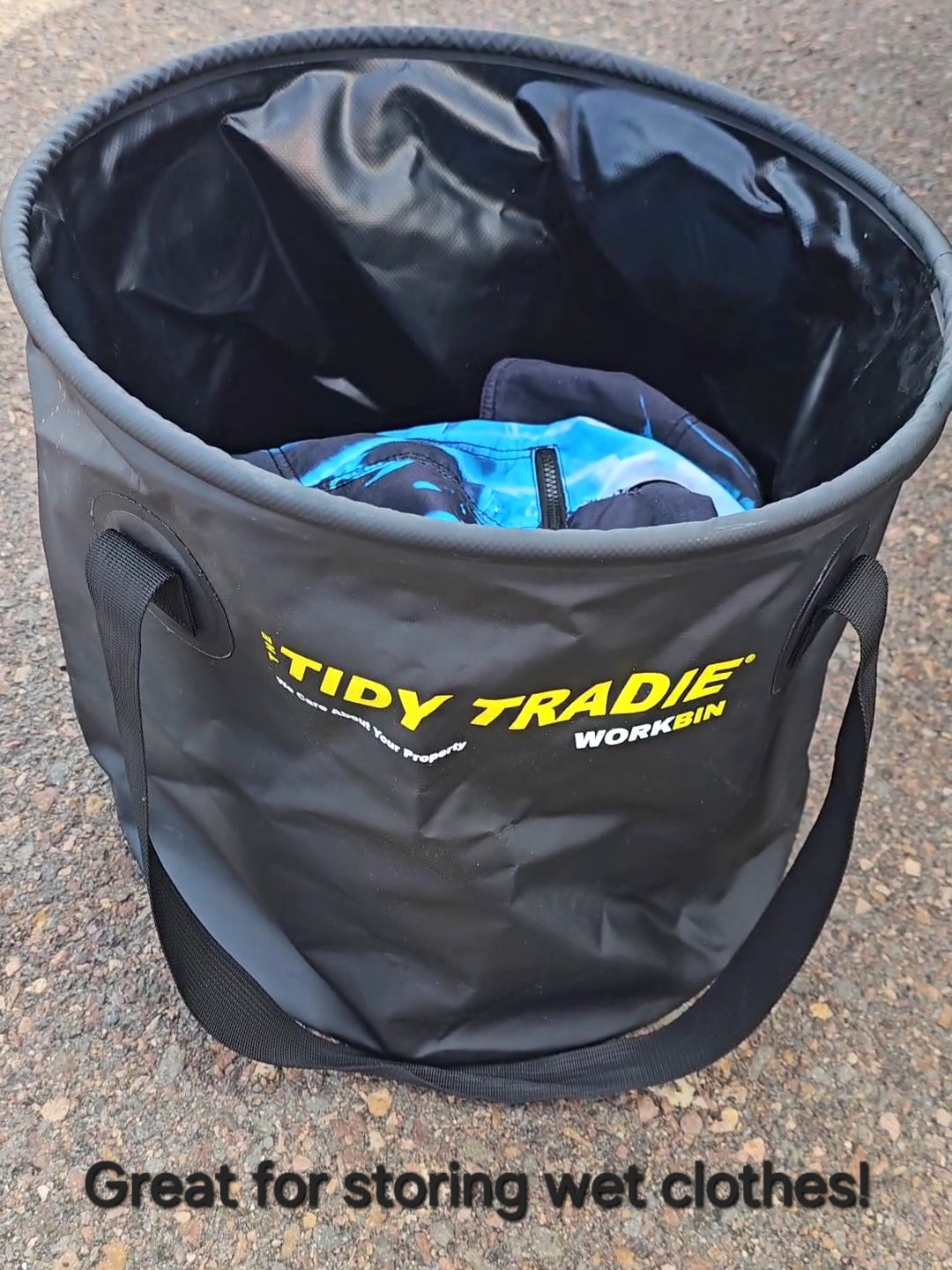 The Tidy Tradie Work Bin - Large colapsible bucket great for wet clothing