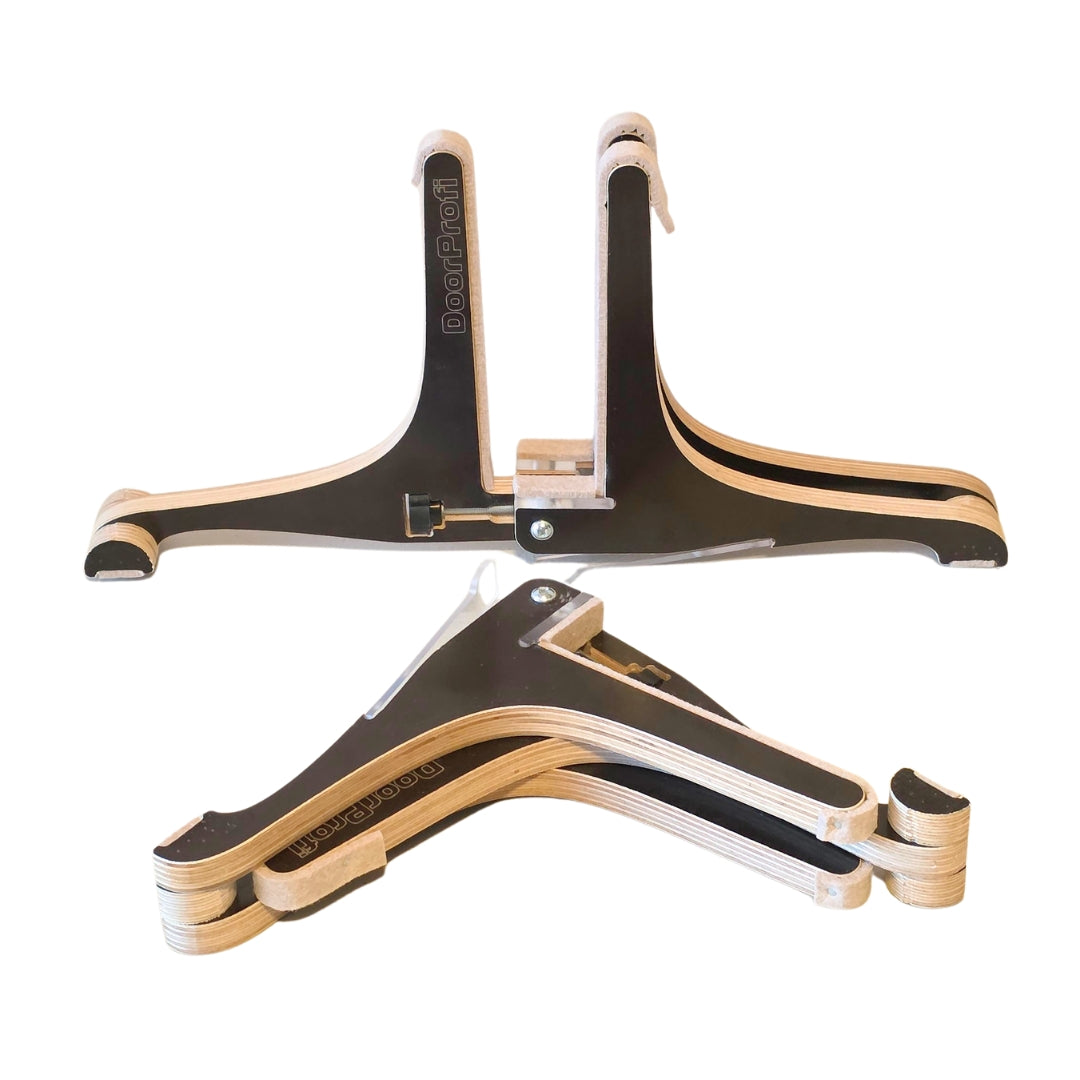 Two plywood door stands on a white background.