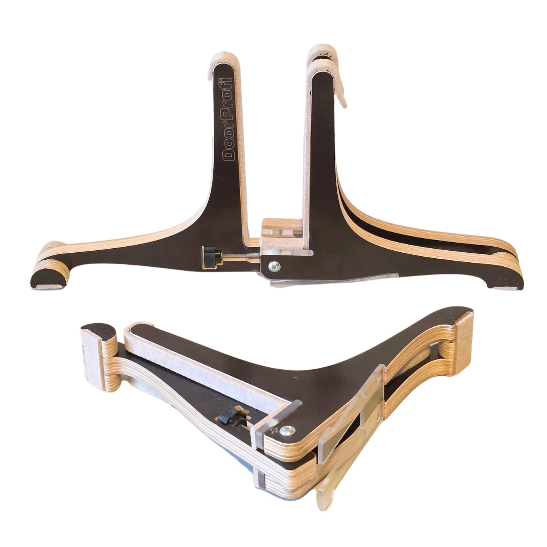 Two plywood folding door stands on a white background.