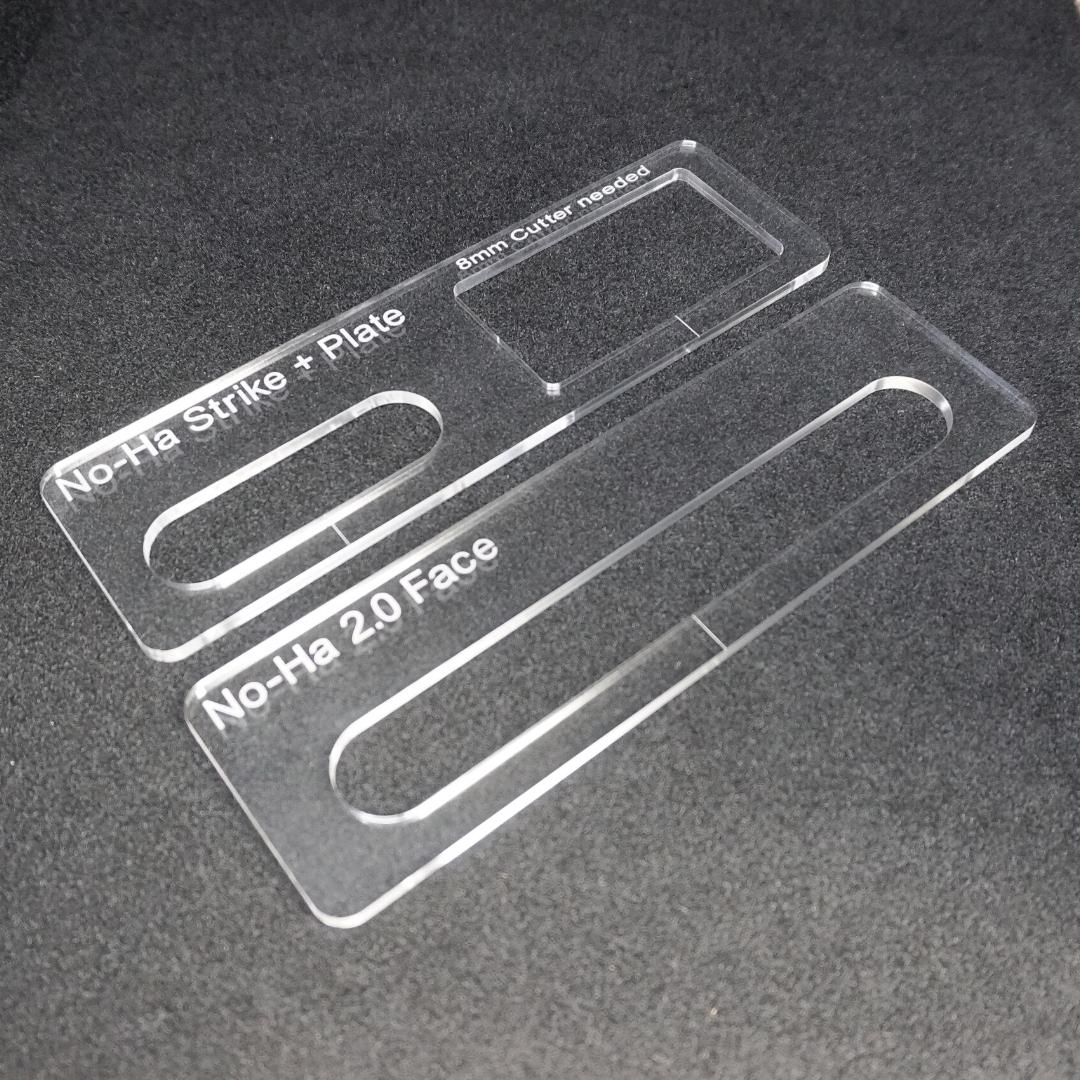 No-Ha Invisible Handle Templates. For the faceplate, striker and push plates. From the Lockcarpentry shop in Sydney.