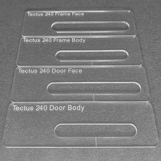 Tectus 240 concealed hinge templates. Sold as a set of 4. Used with the TIDY TRADIE Router Jig 1.0 & 2.0.