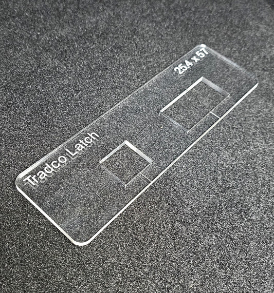 Tradco latch template. Used with the TIDY TRADIE Router Jig 1.0 & 2.0.