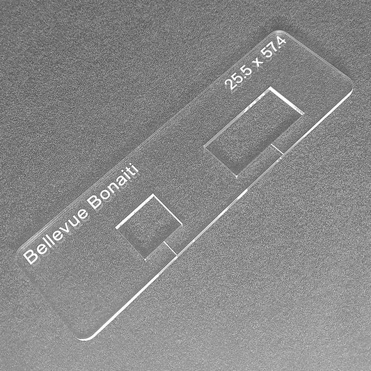 Bellevue Bonaiti latch template. Used with the TIDY TRADIE Router Jig 1.0 & 2.0.