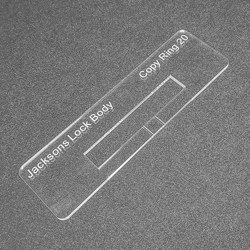 Jacksons lock body template. Used with the TIDY TRADIE Router Jig 1.0 & 2.0.