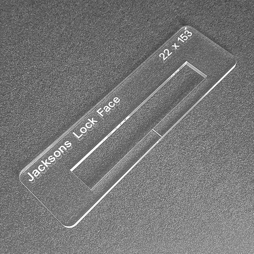 Jacksons lock faceplate template. Used with the TIDY TRADIE Router Jig 1.0 & 2.0.