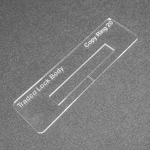 Tradco lock body template. Used with the TIDY TRADIE Router Jig 1.0 & 2.0.