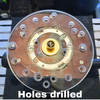 Holes drilled in the base plate, for the Festool 1400 router.