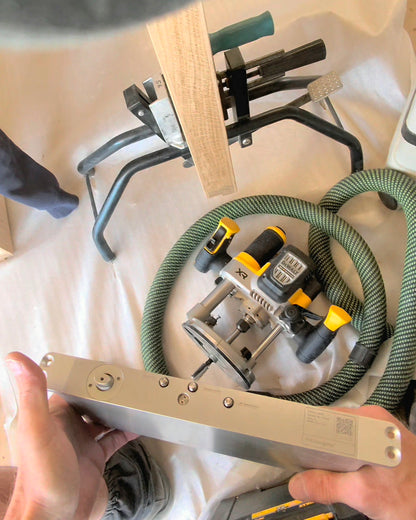 Caroentry tools for installing a large Fritsjurgens pivot hinge.