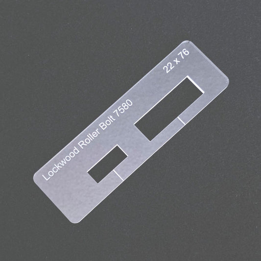 Lockwood 7580 roller bolt template, for routing the 22 x 76mm face and body - Lockcarpentry