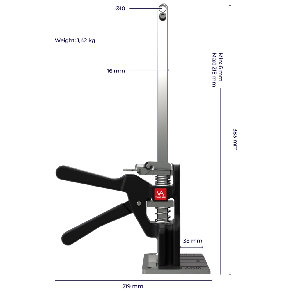 Viking Arm - Jack Clamp. Easy one-handed operation. Lift heavy items up to 150kg with ease.